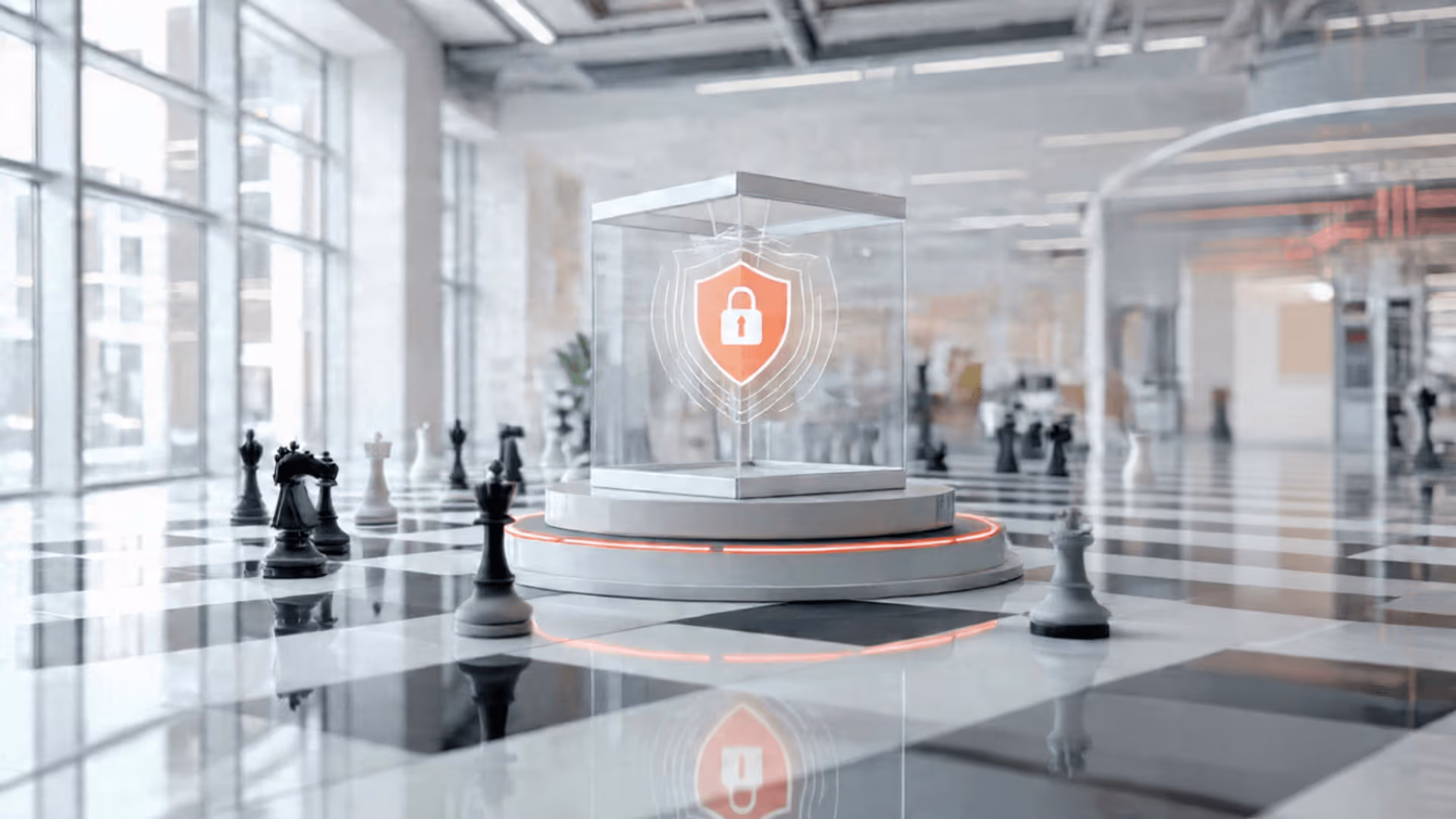 Ein Sicherheitsschloss hinter einer Glasvitrine als Symbolik für IT-Sicherheit