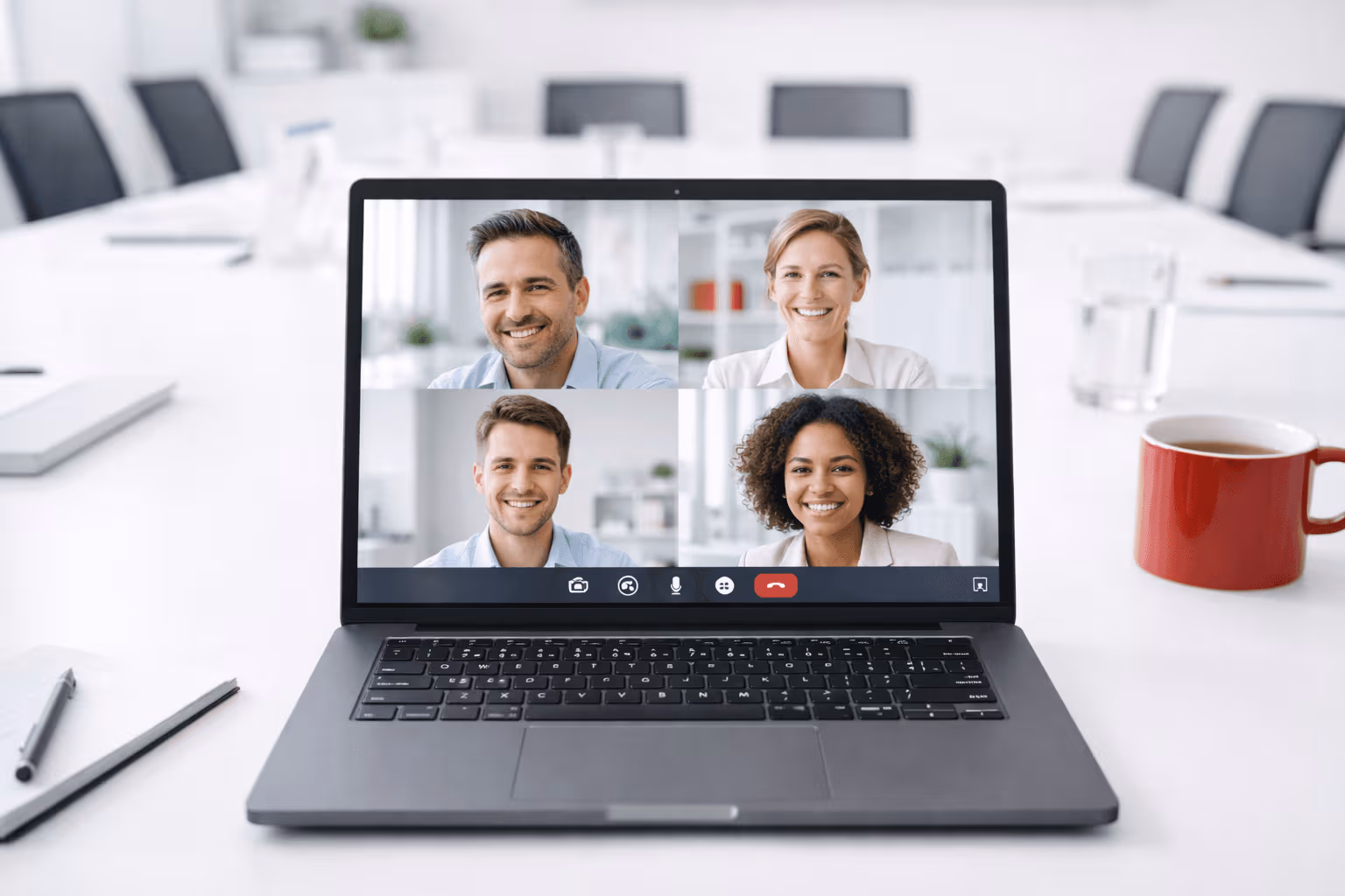 Benutzeroberfläche von Teams mit Swyx verschiedene Personen auf einen Laptop