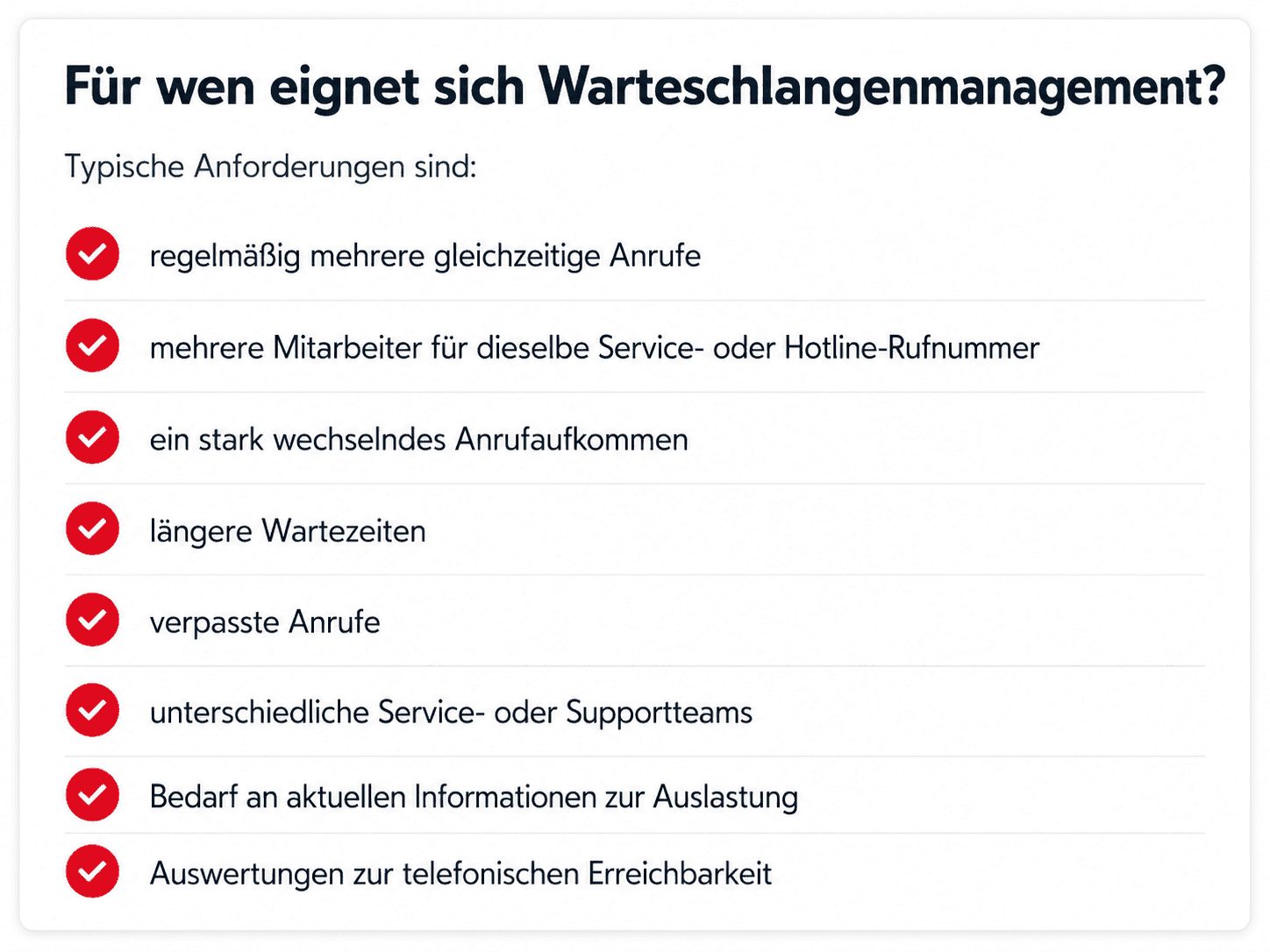 Eine Checkbox mit den Punkten für Warteschlangenmanagement