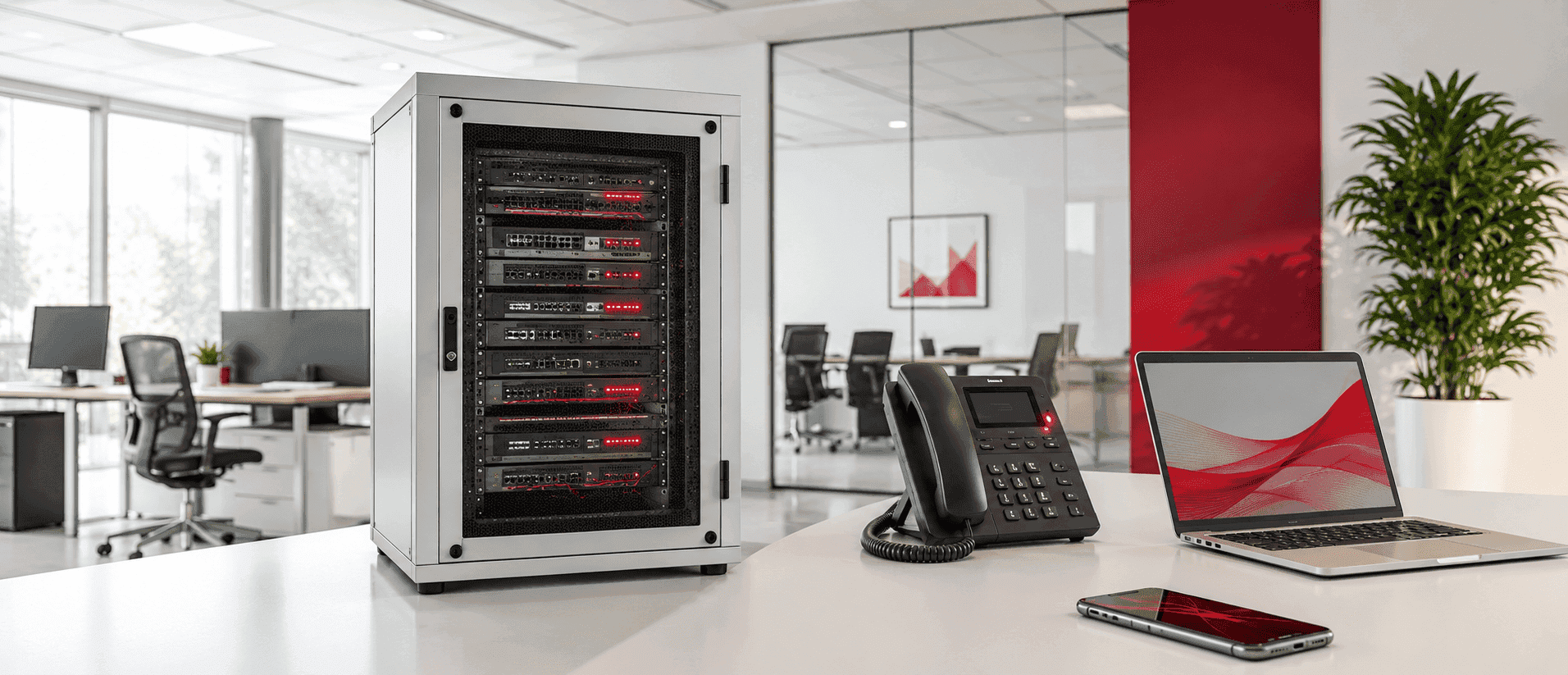 Ein Server steht in einem Büro für Swyx Flex betrieb