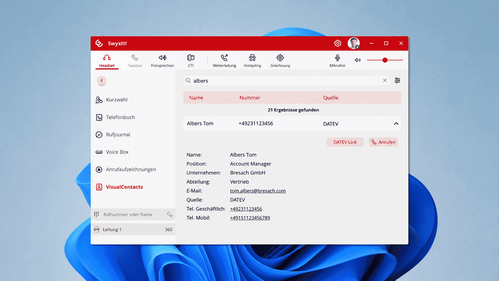 Eine Ansicht für das Swyx Datev Dashboard