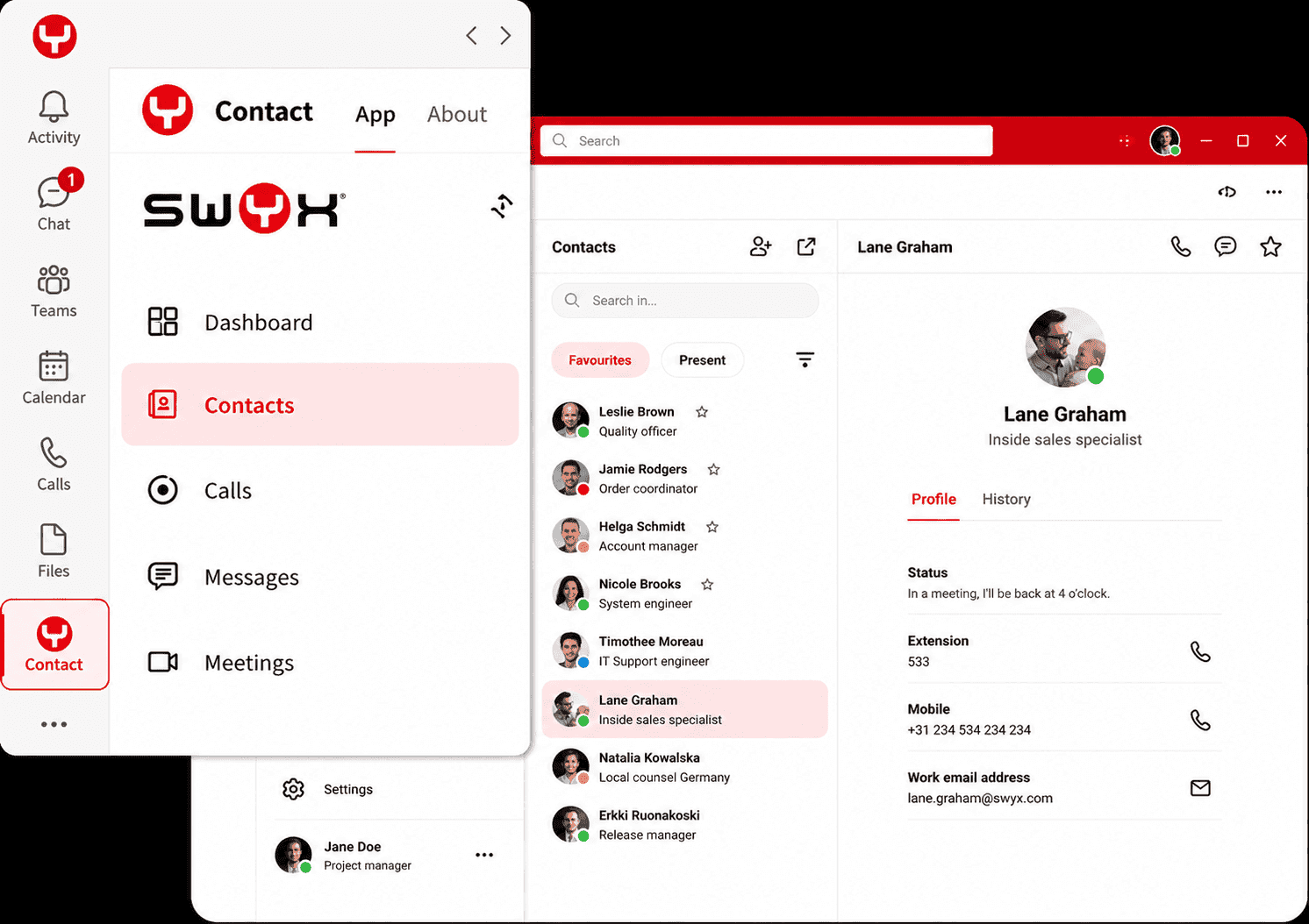 Zwei Dashboard Oberflächen der Swyx Teams Einbindung